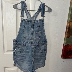 We The Free Blue Denim Short Overalls